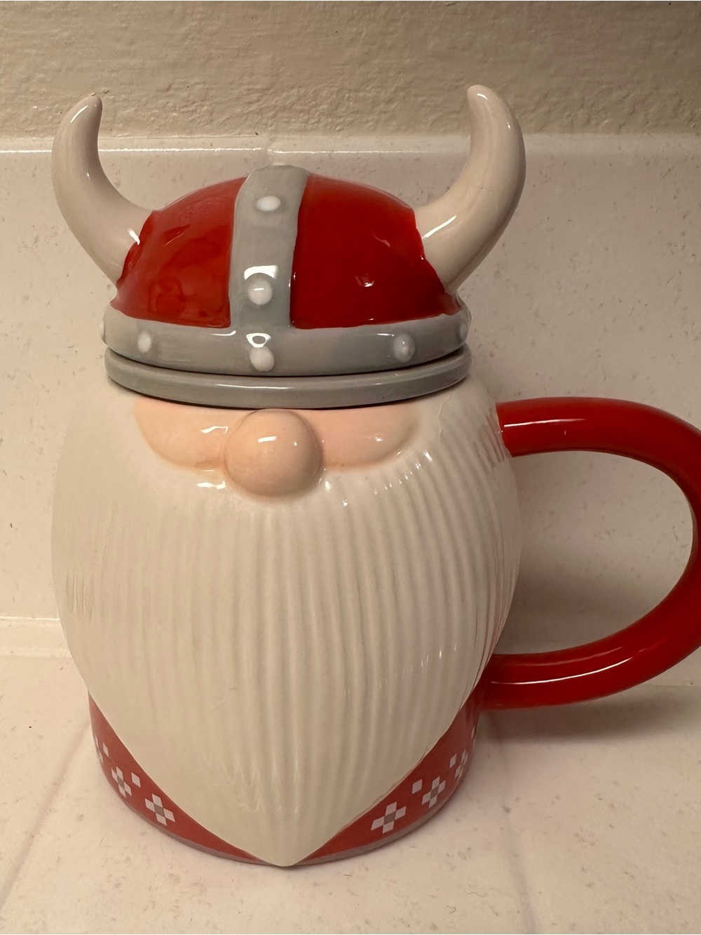 Viking Helmet Ceramic Mug with strainer and lid